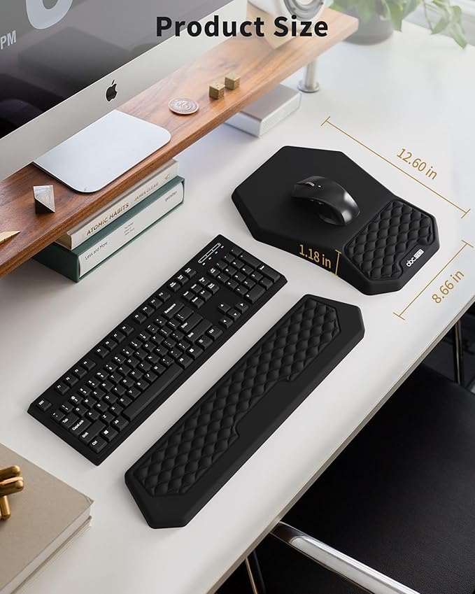 Ergonomic Mouse Pad Wrist Rest Support, Massage Design Surface for Carpal Tunnel, Memory Foam, Non-Slip PU Base for Computer Desk, Black