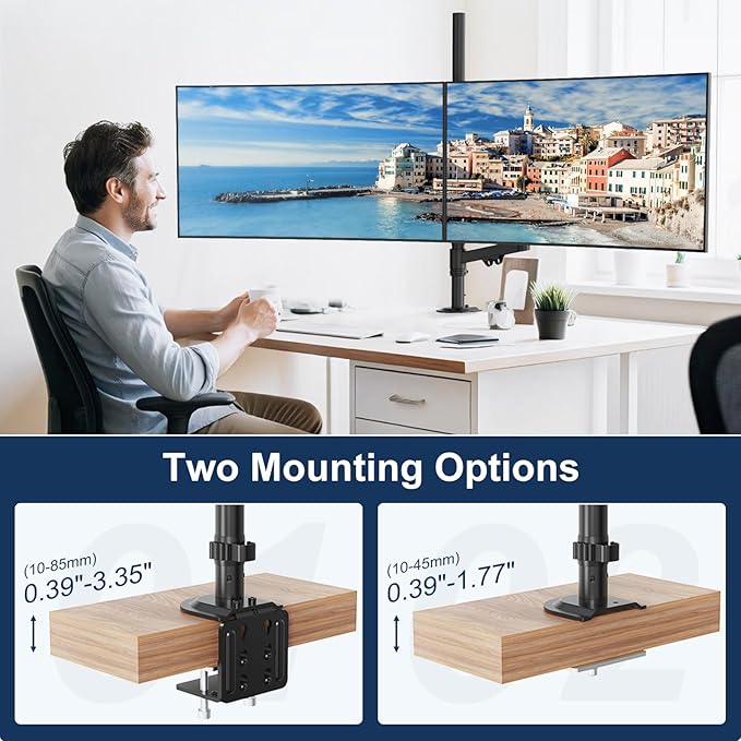 Stacked Monitor Mount - Extra Tall Vertical Monitors Stand for 17-40 Inch Screen, Fully Adjustable and Hold 26.4 lbs per Arm, VESA 75/100 mm