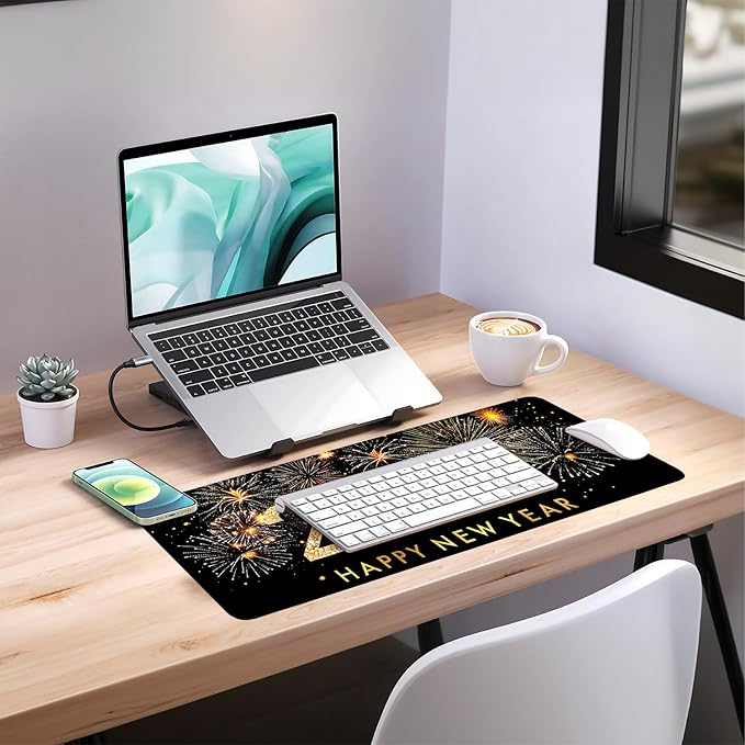 Happy New Year - 2026 Extended Gaming Mouse Pad 31.5x11.8inches Large Desk Mat Anti-Slip Rubber Base & Durable Stitched Edges for Gamers Smooth Mouse Writing Surface for Desk Office/Home