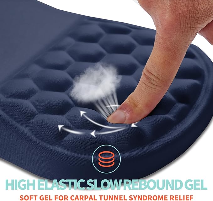 Ergonomic Mouse Pad Wrist Support with Memory Foam Massage Bulge, Carpal Tunnel Mousepad Wrist Rest for Mouse(12x8 inch, Dark Blue)