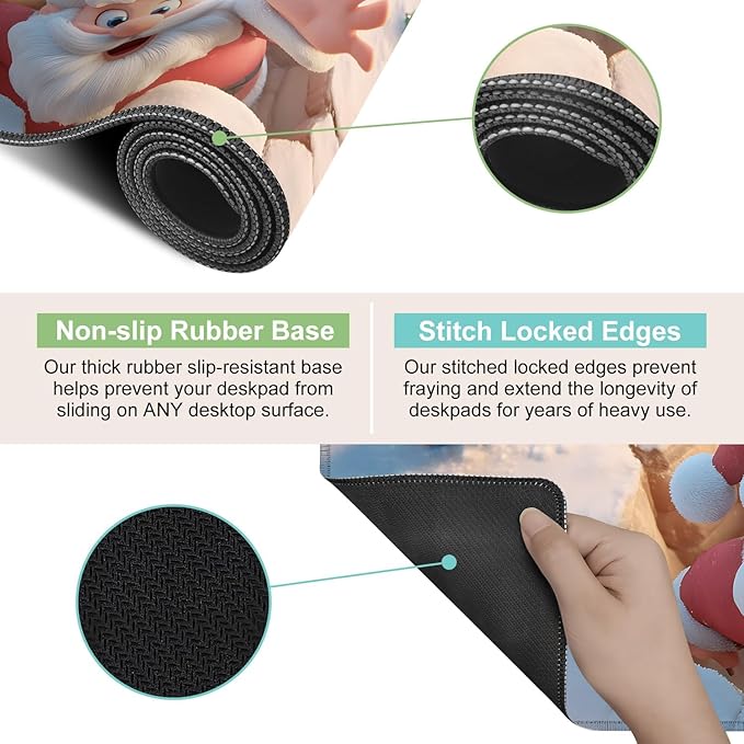 Desk Mat, XXL Extended Gaming Pad for Desktop, 31x12 Inches Santa Breaking Through Wall Design, Large Non-Slip Vegan Leather Keyboard Mouse Mat for Home Office