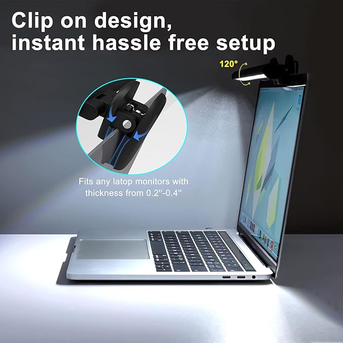 Wodgreat Laptop Monitor Lamp, LED Screen Light Bar, Adjustable Brightness & Color Temperature, Eye-Care Tablet Lamp for Keyboard, No Screen Glare, Space Saving, USB Powered, for Laptop Only