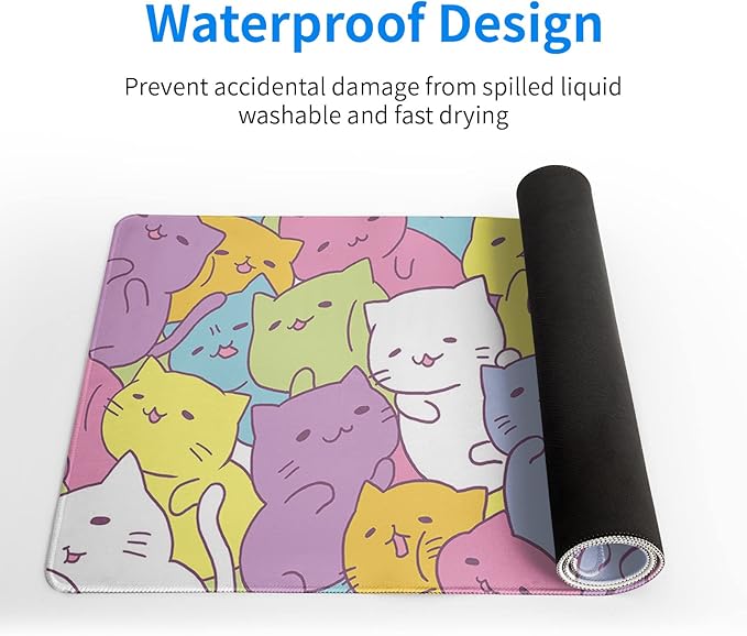 Kawaii Cats Gaming Mouse Pad, Extended Large Mouse Mat Desk Pad, Big Computer Keyboard Desk Pad, Stitched Edges Mousepad, 3mm Thick Long Non-Slip Rubber Base Mice Pad, 31.5 X 11.8 Inch1