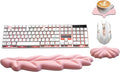Ergonomic Keyboard Wrist Rest, Leaf Shape PU Leather Memory Foam Wrist Support for Computer Keyboard, Keyboard Pad and Cute Mouse Wrist Pad for Gaming,Office, Computer, Typing, Pastel Pink