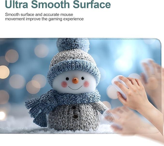 Christmas Snowman Extended Gaming Mouse Pad 35.4x15.7Inch Large Desk Mat Anti-Slip Rubber Base & Durable Stitched Edges for Gamers Smooth Mouse Writing Surface for Desk Office/Home