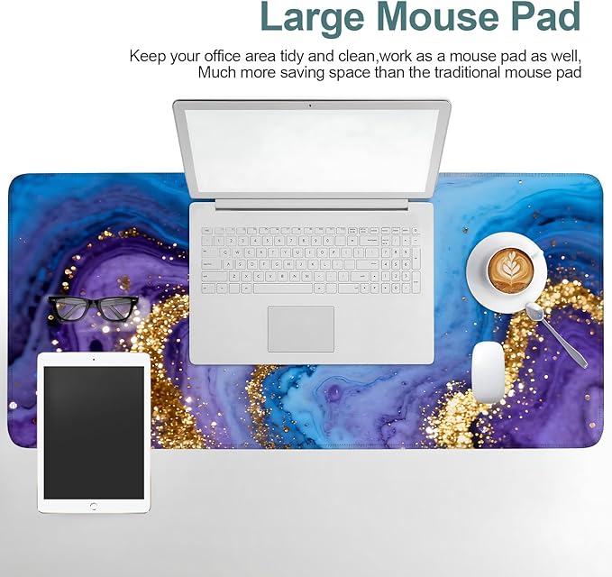 Blue Marble Extended Gaming Mouse Pad 35.4x15.7Inch Large Desk Mat Anti-Slip Rubber Base & Durable Stitched Edges for Gamers Smooth Mouse Writing Surface for Desk Office/Home