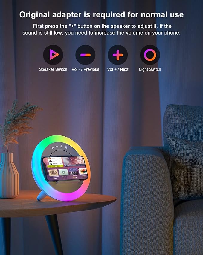Swarmir Bluetooth Speaker with Lights, Wireless Charging Speaker, Best Birthday Gift Ideas Teenage,Applicable for Bedroom/Teen Girl Gifts(5W Wireless Charging)