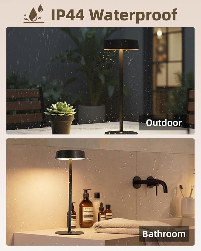 Cordless Lamp, RGB, Outdoor Waterproof, Dimmable Touch Control 3 Color Temperature, Battery Operated Portable, LED Memory Function, Rechargeable Table Lamp, Desk Lamp, Patio Dinning Restaurant Kitchen