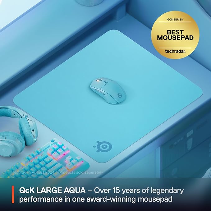 SteelSeries QcK Cloth Gaming Mouse Pad - Exclusive Micro-Woven Surface - Optimized for Gaming Sensors - Maximum Control - Size L - Aqua