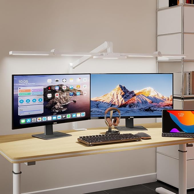 Led Desk Lamp with Clamp, 41" Architect Desk Lamp, 24W Ultra Bright Auto Dimming Computer Light, Eye-Caring Task Lamp for Home Office, Reading, Study, Dual Monitors, Workbench