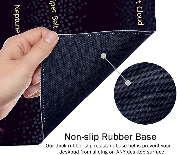 SSOIU Extended Gaming Mouse Pad XXL ArtSo Large Keyboard Mat Long Mousepad Desk Decor Writing Pad Non Slip Rubber Base Stitched Edges for Work, 35.5" x 15.7", Solar System with Scientific Information