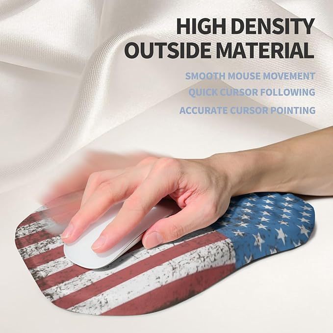 Ergonomic Raised Mouse Pad Wrist Support with Bilateral Slope Memory Foam Mousepad for Wrist Rest and Carpal Tunnel 11.8x7.9〃National Flag