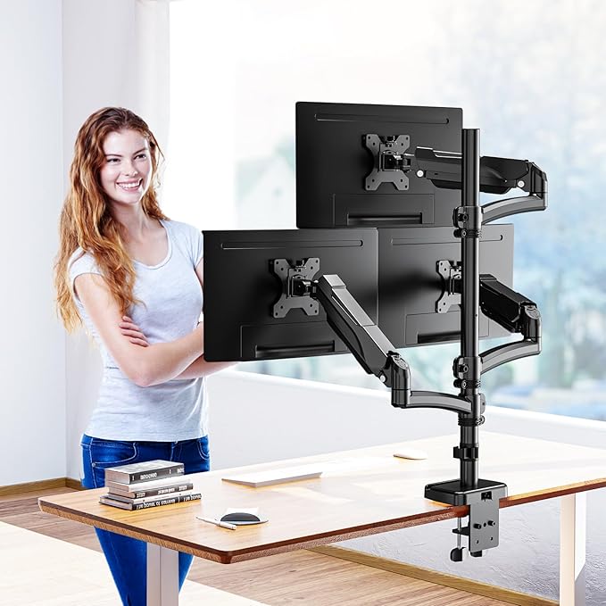 MOUNTUP Triple Monitor Mount Fits Max 32 Inch Screen, Holds 4.4-17.6lbs, 3 Monitors Desk Mount, Triple Monitor Stand for Desk, Adjutable Arm with Clamp/Grommet Base, VESA 75x75/100x100 MU6013A