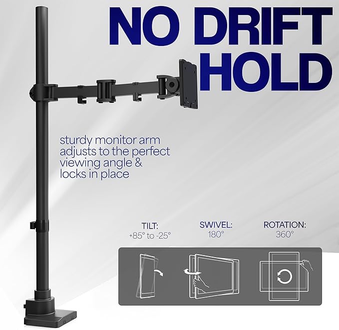 VIVO Single Ultra-Wide Monitor Extra Tall Desk Mount for up to 49 inch Ultrawide Screens, Clamp-on Adjustable Stand Holds 44 lbs, VESA up to 100x100mm, Black, STAND-V100T