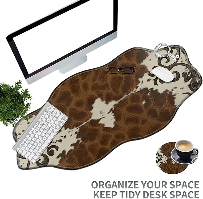 Art Leopard Large Gaming Mouse Pad Plus a Coaster, 35.4 x 15.7 inches Desk Mat Extended XXL Mousepad with Stitched Edge Non-Slip Rubber, Desk Pad Computer Mouse Mat for Home Office