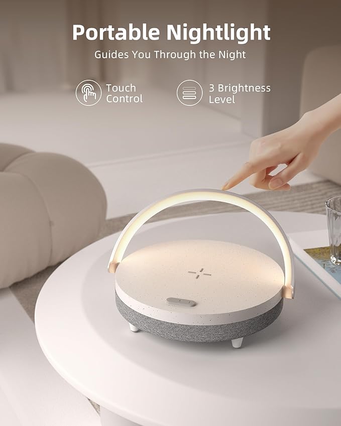 EZVALO Gifts for Women, 4-in-1 Bedside Lamp with Dimmable Night Light, Bluetooth Speaker, Charging Station and Phone Holder, Birthday Gifts for Mom, Teens, Families and Friends