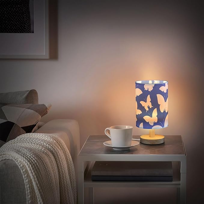 White Butterfly LED Table Lamp, Bedside Lamp with Linen Lampshade, Flicker-Free Eye Care USB Plug in Nightstand Lamp, for Bedroom and Office
