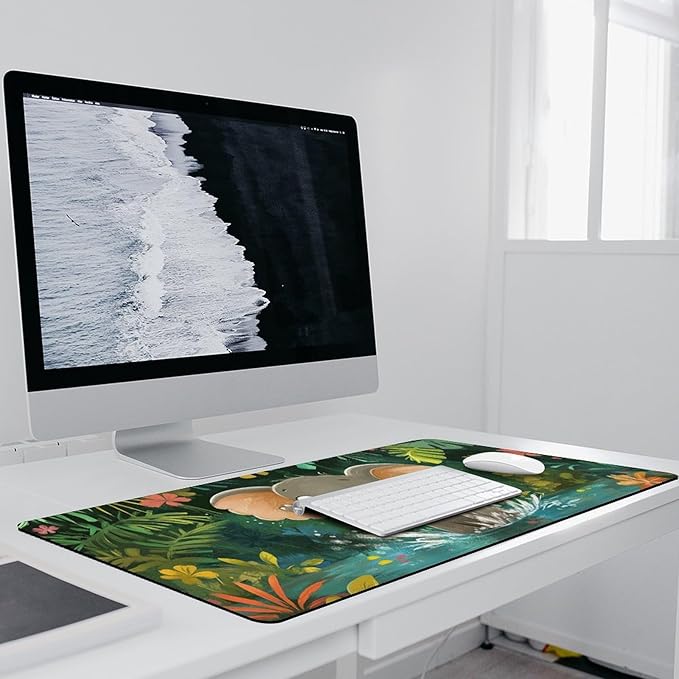Large Ergonomic Gaming Mouse Pad Playful Baby Elephant - Fun Safari Animal Theme with Non-Slip Base Water-Resistant Surface and Stitched Edges 40x90cm
