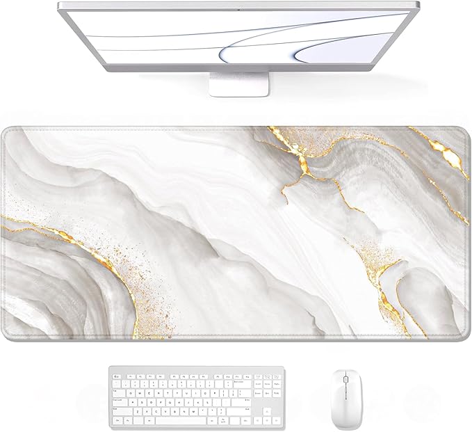 Auhoahsil Large Mouse Pad, XXL Gaming Mousepad, Desk Mat for Desktop, Thick Rubber, Big & Long Size, Stitched Edges, Full Desk Pad for Laptop & Computer, Extended 35.4 x 15.7 in, Gold Gray Marble