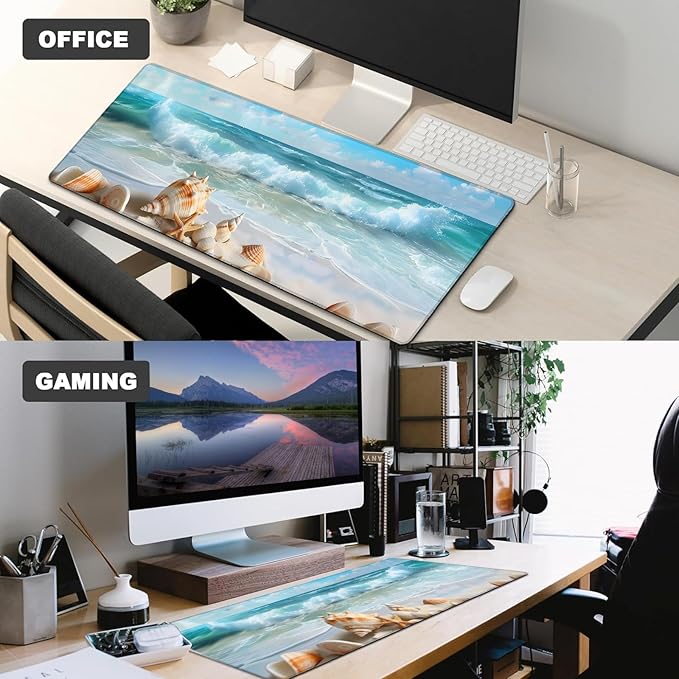 Nautical Coastal Gaming Mouse Pad,12x31.5in Non-Slip Rubber Beach Desk Mat,Large Extended Mousepad for Office Home Laptop,Mice Pads Gifts,Game Lover Deskmat Decor (Starfish Seashell)