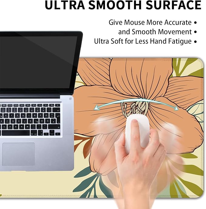 Desk Mat, Abstract Flowers XXL 35.4"x15.7"Large Gaming Mouse Pad, 3mm Thick Gaming Keyboard Pad,Desk Pad Non-Slip Rubber Base with Stitched Edges for Office Game Home Decor