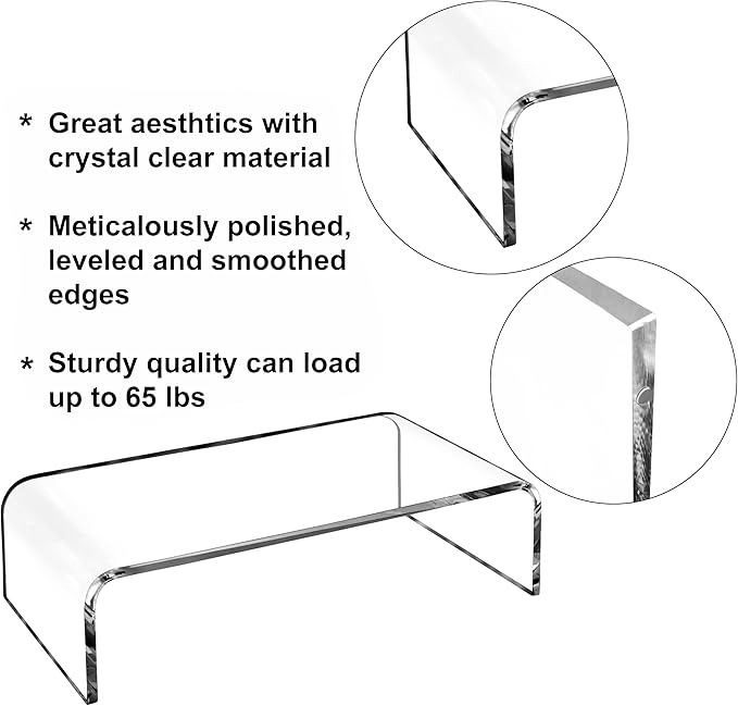 AMT 16 Inch Acrylic Laptop Monitor Stand, Computer Riser with Cat Keyboard Protector, Space-Saving Design, Extra Storage, Clear Shelf - Ideal for Monitors, Laptops, Printers, Desktop Decor