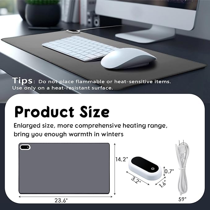 Konohan Heated Desk Pad Warm Mouse Pad, 5 Heating Level & 4 Hour Auto Shut-Off, PU Leather Warm Mouse Mat Heating Keyboard Gaming Mice Warmer Mat Only Supports 110v(Gray Color,23.6"x 14.2")