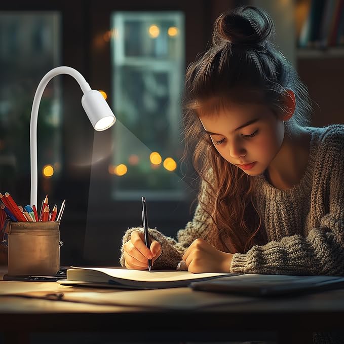 DAMI LED Reading Lights for Bed Headboard, Clip on Spotlight Lamp for Desk, Dorm Bed, Dimmable USB Clamp Book Light with Flexible Gooseneck, Change Color Temperature 3000/4000/6000K