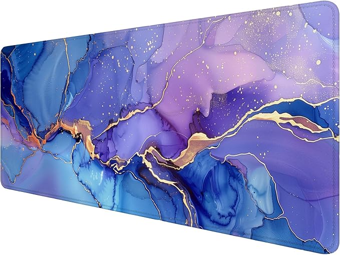 Purple Marble Gaming Mouse Pad Blue Gold Marbling Mousepad XL Large Gaming Mouse Pad Laptop Keyboard Mat Desk Pad 31.5"x11.8" Office Home Decor for Women Girl