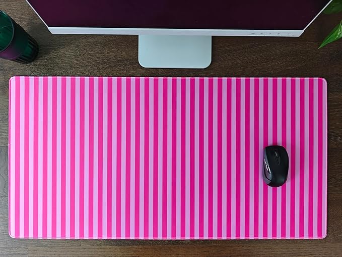 Hot Pink Striped Desk Mat Cute Pastel XXL Large Gaming Mouse Pad Desk Pad Kawaii Aesthetic Cozy Keyboard Laptop Computer Mat Home Office Decor for Women 31.5 * 15.7"