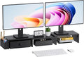 Dual Monitor Stand Riser, Adjustable Length & Swivel Angle Monitor Stand, Ergonomic Monitor Stand with Drawer & Side Pockets, Desktop Organizer and Office Desk Accessories, Black