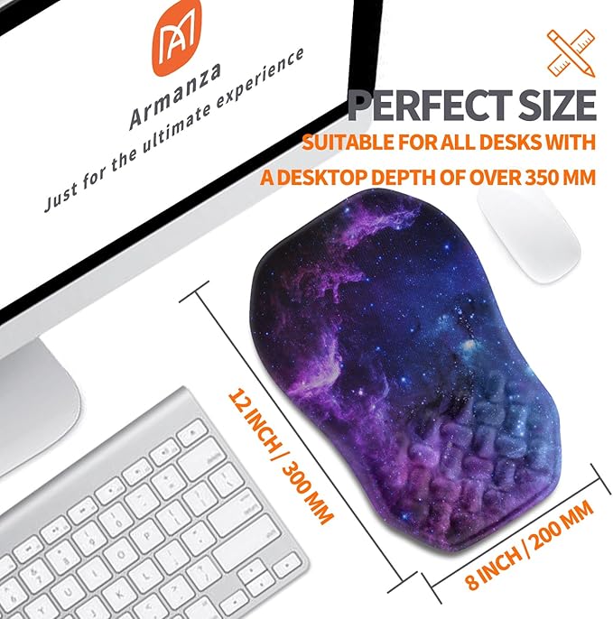 Ergonomic Slope Mouse Pad Wrist Support, Wrist Rest Mousepad for Carpal Tunnel with Massage Bulge and Slow Rebound Memory Foam (12x8 inch, Galaxy)