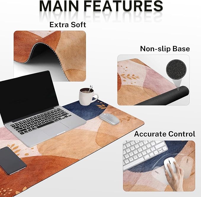Britimes Abstract Boho Keyboard Mouse Pad Set 4in1 Large Mousepad+Keyboard Wrist Rest+Mouse Wrist Rest+Coaster Set with Ergonomic Design for Home Office Computer 35.4x15.7 inches
