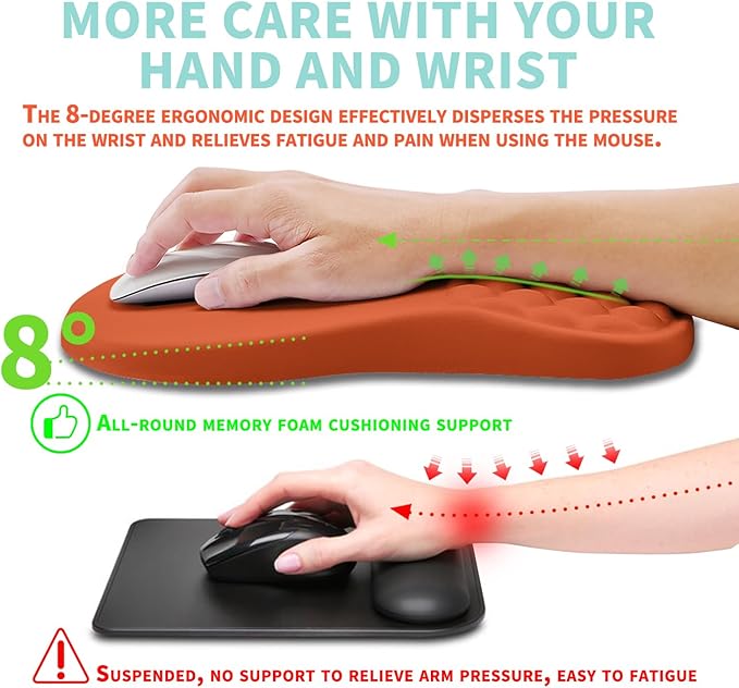 Ergonomic Mouse Pad Wrist Support with Memory Foam Massage Bulge, Carpal Tunnel Mousepad Wrist Rest for Mouse(12x8 inch, Orange)