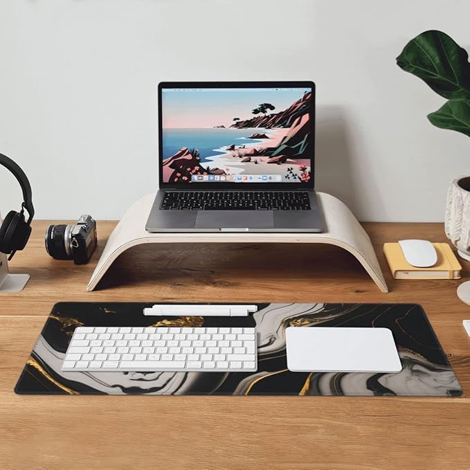 Desk Pad,Office Desk Mat 31.5"×11.8" Large Gaming Mouse Pad,Durable Extended Computer Mouse Pad,Waterproof Thick Big Mouse Pads with Non-Slip Rubber Base Office Home Black Gold Marble