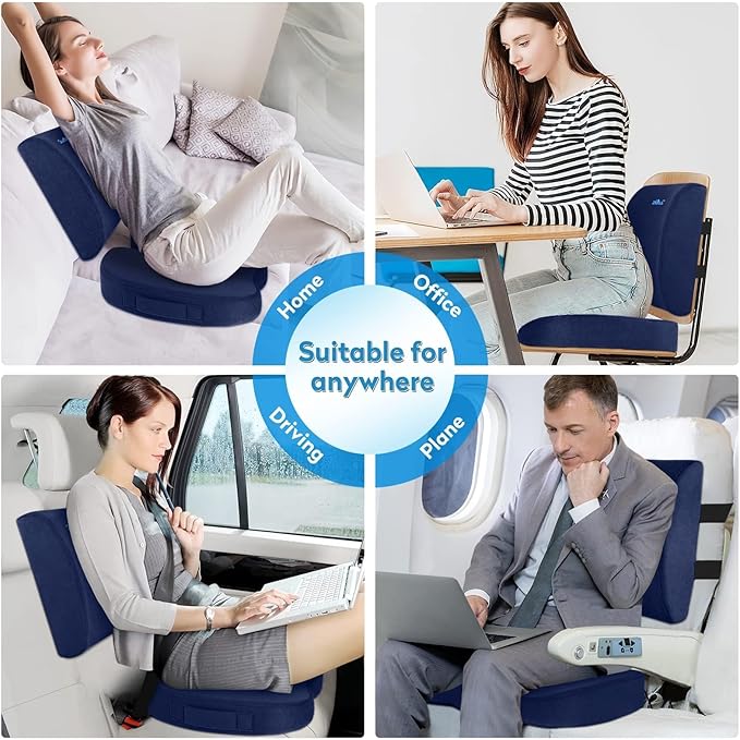 CloudBliss Seat Cushion, Office Chair Cushions, Car Seat Cushion, Lumbar Support Pillow for Office Chair, Back Support Memory Foam Pillow Coccyx Cushion for Ergonomic Sitting Support - Blue