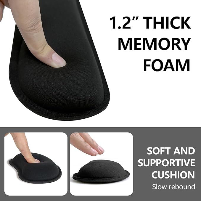 Wrist Rest for Computer Keyboard and Mouse, Ergonomic Design Wrist Support Pad for Keyboard, Soft Memory Foam Desk Pads Support Hand and Arm Easy Typing & Comfort, 2 Piece Pad, Black