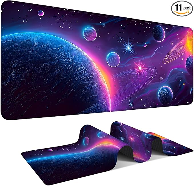 Interstellar Extended Gaming Mouse Pad 35.4x15.7Inch Large Desk Mat Anti-Slip Rubber Base & Durable Stitched Edges for Gamers Smooth Mouse Writing Surface for Desk Office/Home