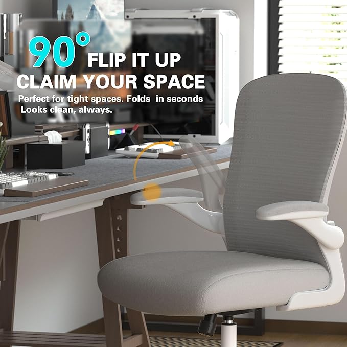 Office Desk Chair with Ergonomic Lumbar Support, Extra-Thick Seat Cushion, Flip-up Arms, Breathable Mesh Back, Computer Task Chair for Home Office