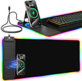 RGB Mouse Pad with Foldable Phone Stand & Wireless Charger, 31.5"x11.8" XL Gaming Mousepad Large Desk Mat, Desk Pad with Dual Charging for Phone & AirPods | 11 Colors & 5 Modes | Waterproof