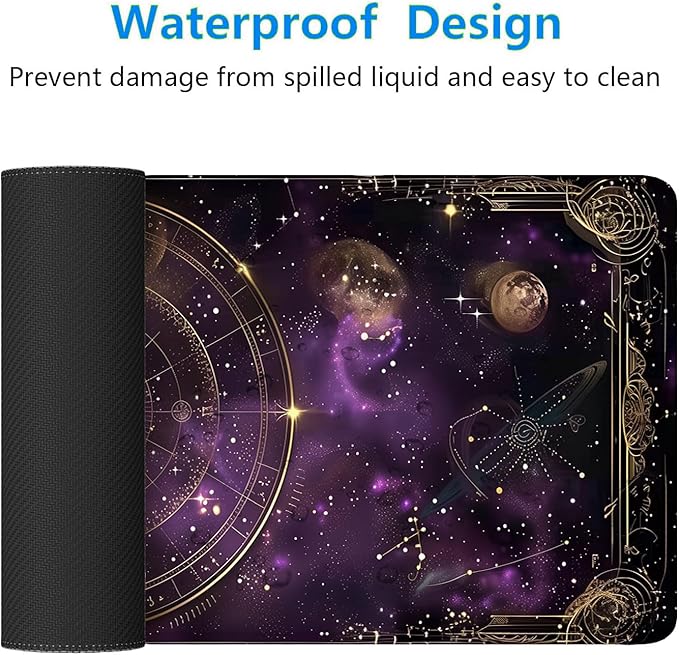 Purple Star Moon Card Desk Pad Mouse Pad Mysterious Galaxy Large Gaming Mouse Mat with Stitched Edges,Non-Slip Waterproof Rubber Base Mous Mat 31.5"x11.8" Office Computer Keyboard Laptop Home