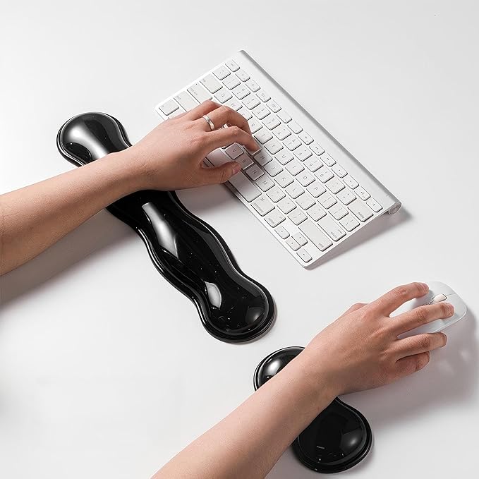 Gel Keyboard Wrist Rest Set, Clear Wrist Rest for Keyboard and Mouse, Ergonomic Keyboard Mouse Wrist Rest for Typing, Suitable for Office, Gaming, Computer, Laptop - Black