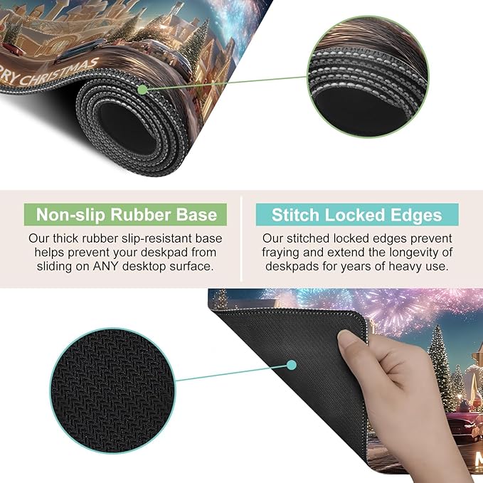 Desk Mat, XXL Extended Gaming Pad for Desktop, 31x12 Inches Magical Castle Fairytale Scene, Large Non-Slip Vegan Leather Keyboard Mouse Mat for Home Office