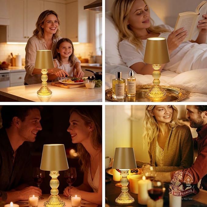 MJ PREMIER Cordless Table Lamp, Small Rechargeable Lamp with Touch Control, 9.5" H, 3 Color Stepless Dimming Battery Operated Lamps for Bedroom/Living Room/Bathroom/Kitchen/Corner/Entryway (Yellow)