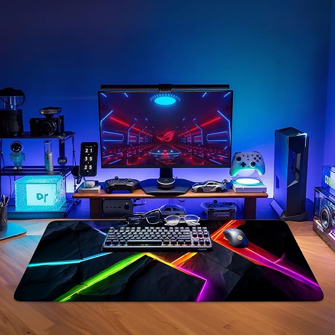 Energy Bar Extended Gaming Mouse Pad 35.4x15.7Inch Large Desk Mat Anti-Slip Rubber Base & Durable Stitched Edges for Gamers Smooth Mouse Writing Surface for Desk Office/Home