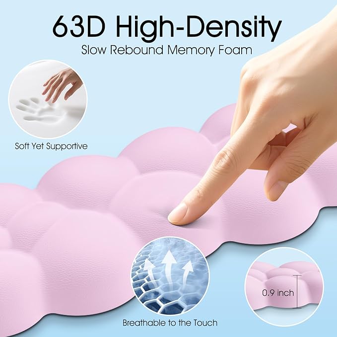 Cloud Wrist Rest Keyboard Cushion, 4-in-1 Ergonomic Cloud Keyboard Wrist Rest and Mouse Pad Set with Memory Foam Arm Support for Palm, Cute Desk Accessory for PC Gaming Setup, Pink