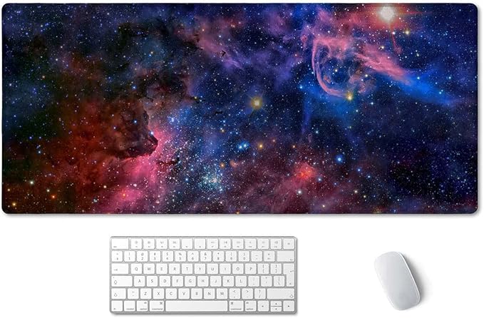 SSOIU Extended Gaming Mouse Pad (35.5x15.7 in), Large Non-Slip Rubber Base Mousepad with Stitched Edges, Waterproof Keyboard Mouse Mat Desk Pad for Work, Game, Office, Home - Nebula Space