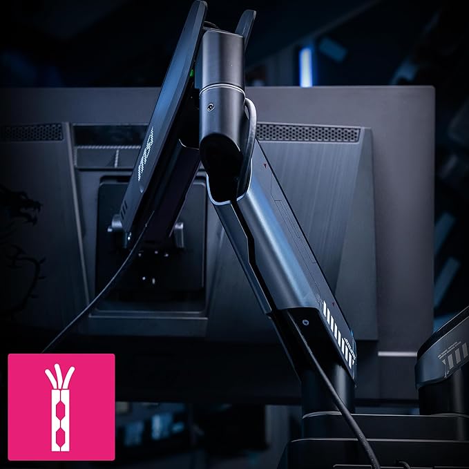 MSI MPG MT201R V2 - Premium RGB Single Monitor Stand Arm, Supports 17-49" Screens and 44 lbs, VESA Compatible, Adjustable Heavy Duty Gas Spring Mount, Clamp & Grommet, Quick Release Plate - Gray