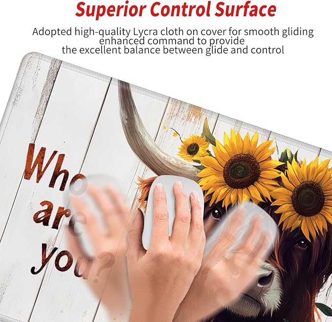 XL Mouse Pad Gaming Desk Mat for Desktop Extended Mousepad Sunflower Cow Desk Pad 24x12 Computer Mat Large Mouse Pads for Wireless Mouse Office Laptop Accessories Gift