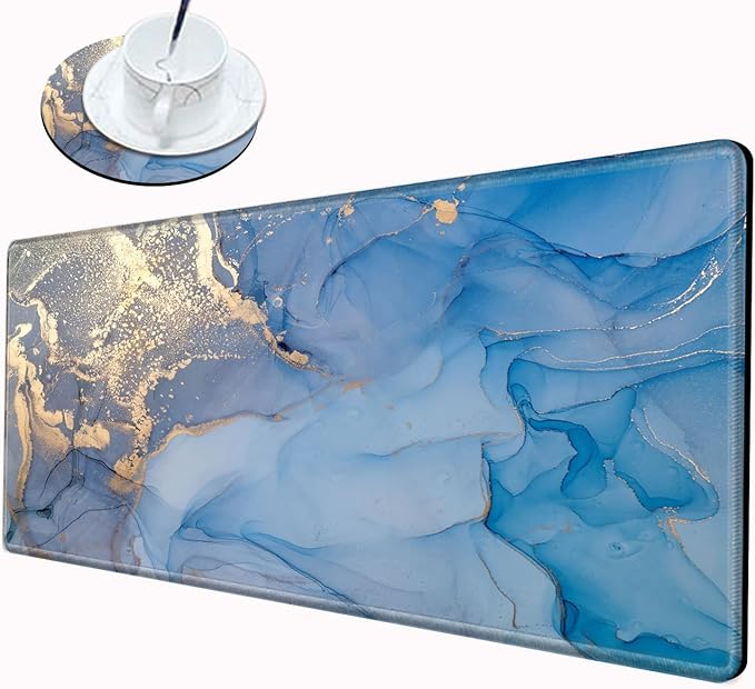 Mouse Pad Large Desk Mats on Top of Desks Pad 24x12 inch Gaming Mousepad Blue Marble Long Extended Desk Protector Mat Big Laptop Mat for Wireless Mouse Non Slip Work Computer
